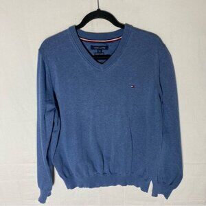Tommy Hilfiger Blue Premium Cotton Knit V Neck Pullover Light Sweater L